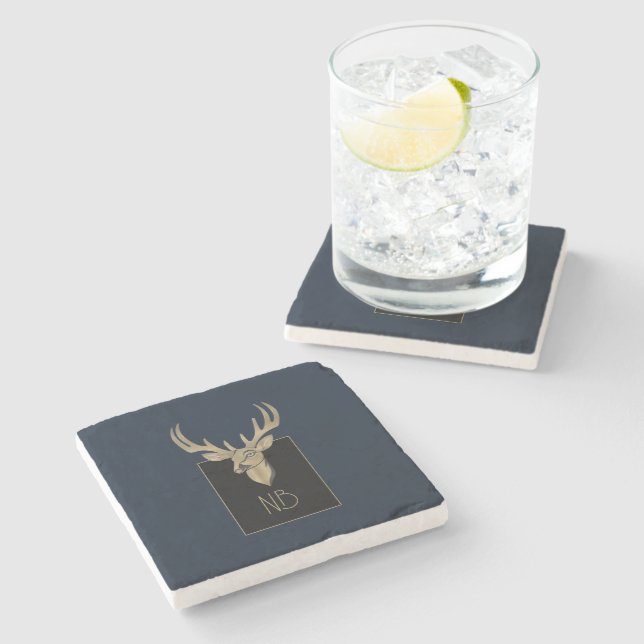 Dessous-de-verre En Pierre Tête de cerf en or (Côté)