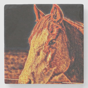 Dessous-de-verre En Pierre Tête de cheval enflammée sur fond noir