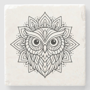 Dessous-de-verre En Pierre Tête de hibou en art linéaire Mandala