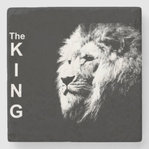 Dessous-de-verre En Pierre Tête de lion noire et blanche Modèle d'art pop mod