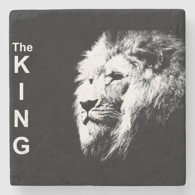 Dessous-de-verre En Pierre Tête de lion noire et blanche Modèle d'art pop mod (Devant)