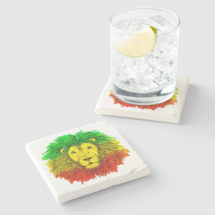 Dessous-de-verre En Pierre Tête de lion rasta rouge jaune vert dessin Jamaïqu
