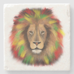 Dessous-de-verre En Pierre Tête de lion rasta rouge jaune vert dessin Jamaïqu