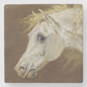 Dessous-de-verre En Pierre Tête d'un cheval Arabe gris (huile sur la toile