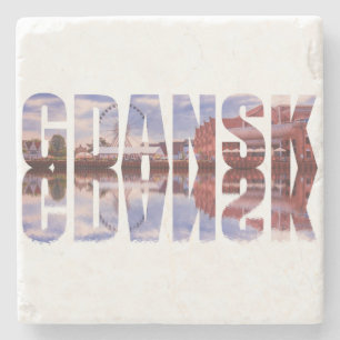 Dessous-de-verre En Pierre Texte de Gdansk avec vue sur la vieille ville avec