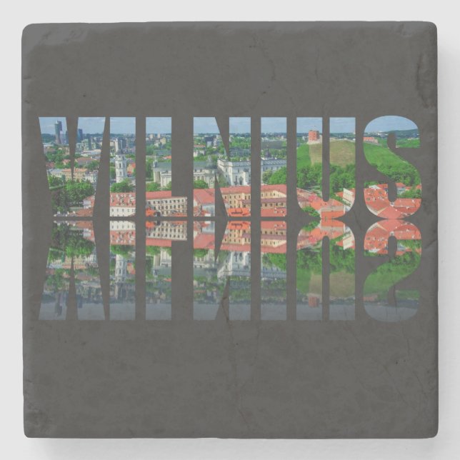 Dessous-de-verre En Pierre Texte Vilnius avec réflexion (Devant)