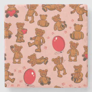 Dessous-de-verre En Pierre Texture avec le nounours, coeurs