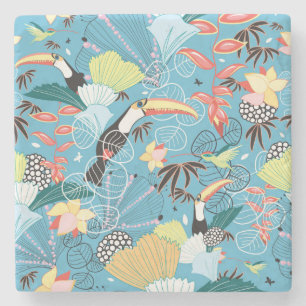Dessous-de-verre En Pierre Texture tropicale avec des toucans et des colibris