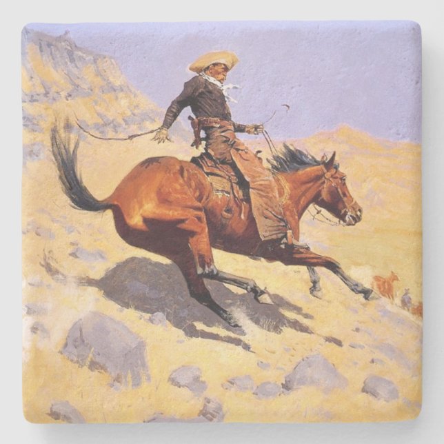 Dessous-de-verre En Pierre The Cowboy (par Frederic Remington) (Devant)