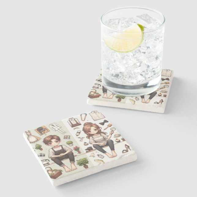 Dessous-de-verre En Pierre The man, the woman ver.1 Stone Coaster (Côté)