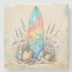 Dessous-de-verre En Pierre Thème d'été Planche de Surf Aquarelle Design de Pl