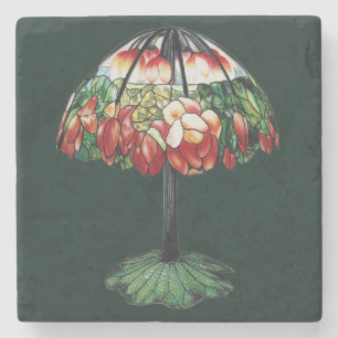 Dessous-de-verre En Pierre Tiffany Art Nouveau Rouge Lotus Floral Vintage
