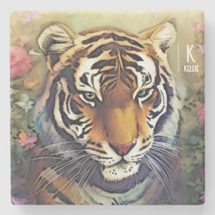 Dessous-de-verre En Pierre Tiger Monogramme Nom Dessous de verre de pierre