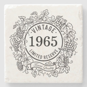Dessous-de-verre En Pierre Timbre de vin de raisin vintage, Ajouter année de