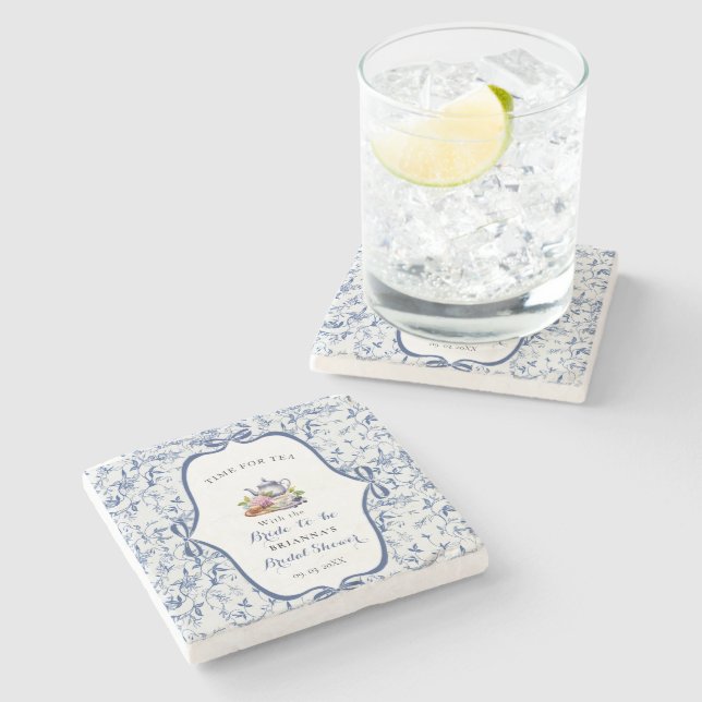 Dessous-de-verre En Pierre Toile bleue de jouy Tea Party Douche nuptiale (Côté)
