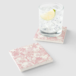Dessous-de-verre En Pierre Toile de chinoiserie rose dragon fleur de cerisier
