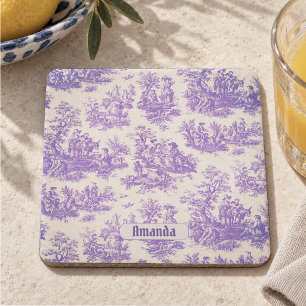 Dessous-de-verre En Pierre Toile de Jouy florale violette vintage monogramme