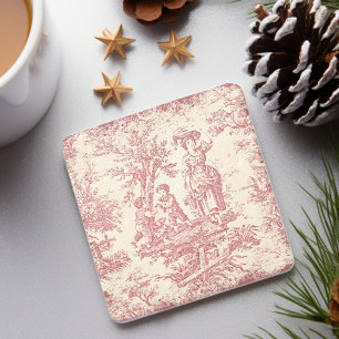 Dessous-de-verre En Pierre Toile de Jouy Rouge Vintage Scènes Enfantines