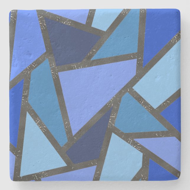 Dessous-de-verre En Pierre Tons de motif en vitrail bleu (Devant)
