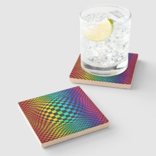 Dessous-de-verre En Pierre Torsion Damier Arc-en-Ciel