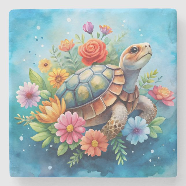 Dessous-de-verre En Pierre Tortue florale (Devant)