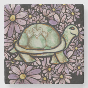 Dessous-de-verre En Pierre Tortue florale Aimer les tortues mignonnes Coquill