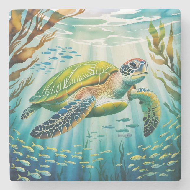 Dessous-de-verre En Pierre Tortue peinte (Devant)