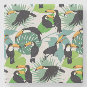 Dessous-de-verre En Pierre Toucan Bird : Palm Feuille Motif