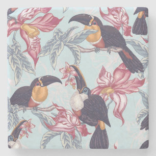 Dessous-de-verre En Pierre Toucans avec les fleurs exotiques