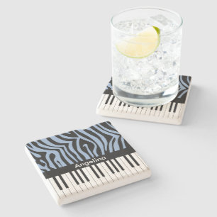 Dessous-de-verre En Pierre Touches de piano Sky Blue et noir Zebra Print