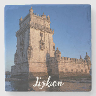 Dessous-de-verre En Pierre Tour Belem au coucher du soleil à Lisbonne, Portug