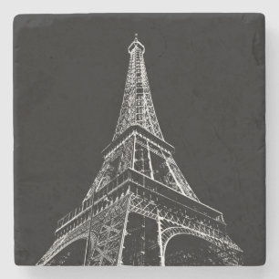 Dessous-de-verre En Pierre Tour Eiffel Noir Blanc Paris Voyage Vintage