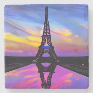 Dessous-de-verre En Pierre Tour Eiffel Pittoresque Au Coucher Du Soleil