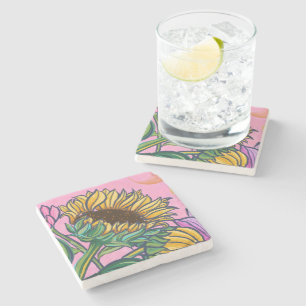 Dessous-de-verre En Pierre Tournesol artistique rose coloré