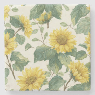 Dessous-de-verre En Pierre Tournesol rustique aquarelle floral maison de camp
