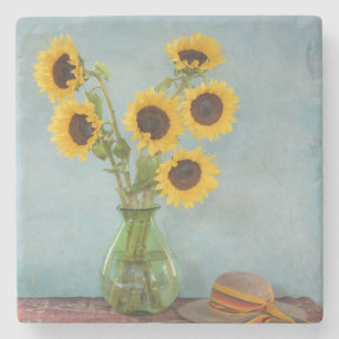 Dessous-de-verre En Pierre Tournesols dans un vase sur une table