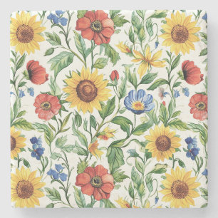 Dessous-de-verre En Pierre Tournesols floraux italiens bleu rouge jaune