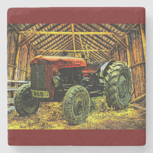 Dessous-de-verre En Pierre Tracteur rouge antique Grange rustique