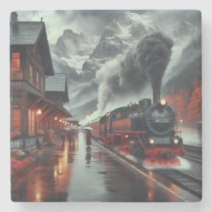 Dessous-de-verre En Pierre Train de montagne d'automne