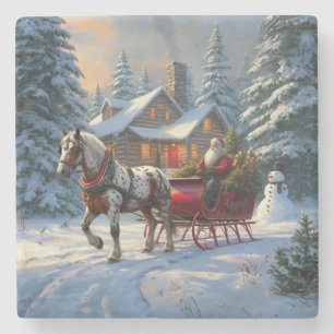 Dessous-de-verre En Pierre Traîneau à un cheval de Noël de Santa