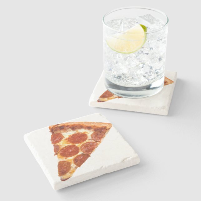 Dessous-de-verre En Pierre Tranche de pizza pepperoni classique de SlipperyJo (Côté)