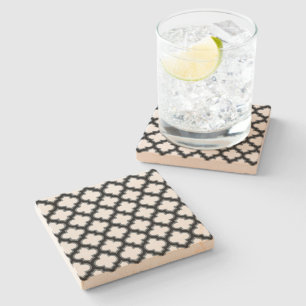 Dessous-de-verre En Pierre Trellis blanc et noir, treillis, Quatrefoil