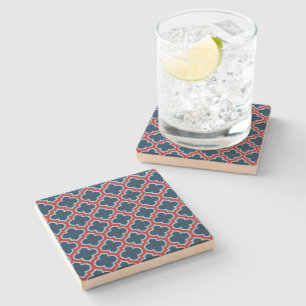 Dessous-de-verre En Pierre Trellis marocain bleu et rouge, treillis, Quatrefo