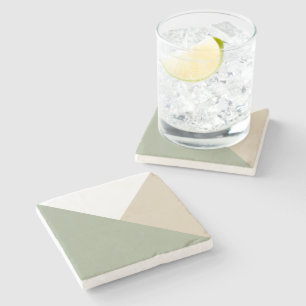 Dessous-de-verre En Pierre Triangles de blocs de couleur modernes Vert sauge