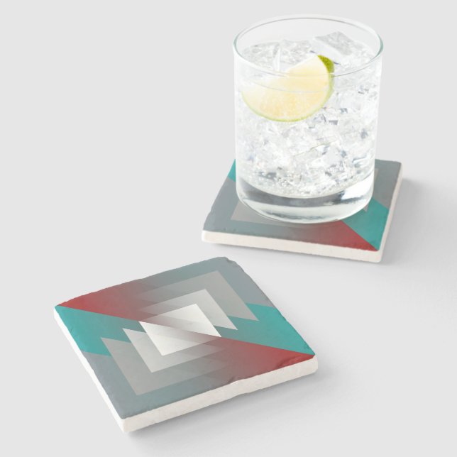Dessous-de-verre En Pierre Triangles gris turquoise sur bordeaux (Côté)
