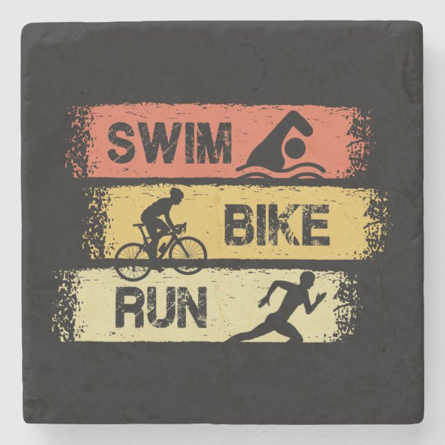 Dessous-de-verre En Pierre Triathlon - Nager Vélo Course (Devant)