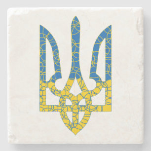 Dessous-de-verre En Pierre trident ukrainien texturé aux couleurs du drapeau