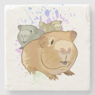 Dessous-de-verre En Pierre Trio de cochons d'Inde colorés éclaboussure de pei