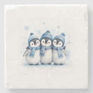 Dessous-de-verre En Pierre Trio de manchots mignons de l'hiver Can Cooler A