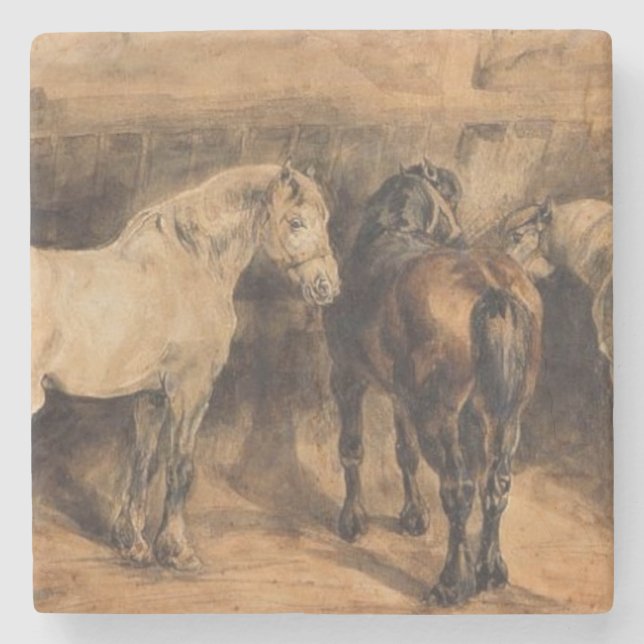 Dessous-de-verre En Pierre Trois chevaux dans leur stabilité (Devant)